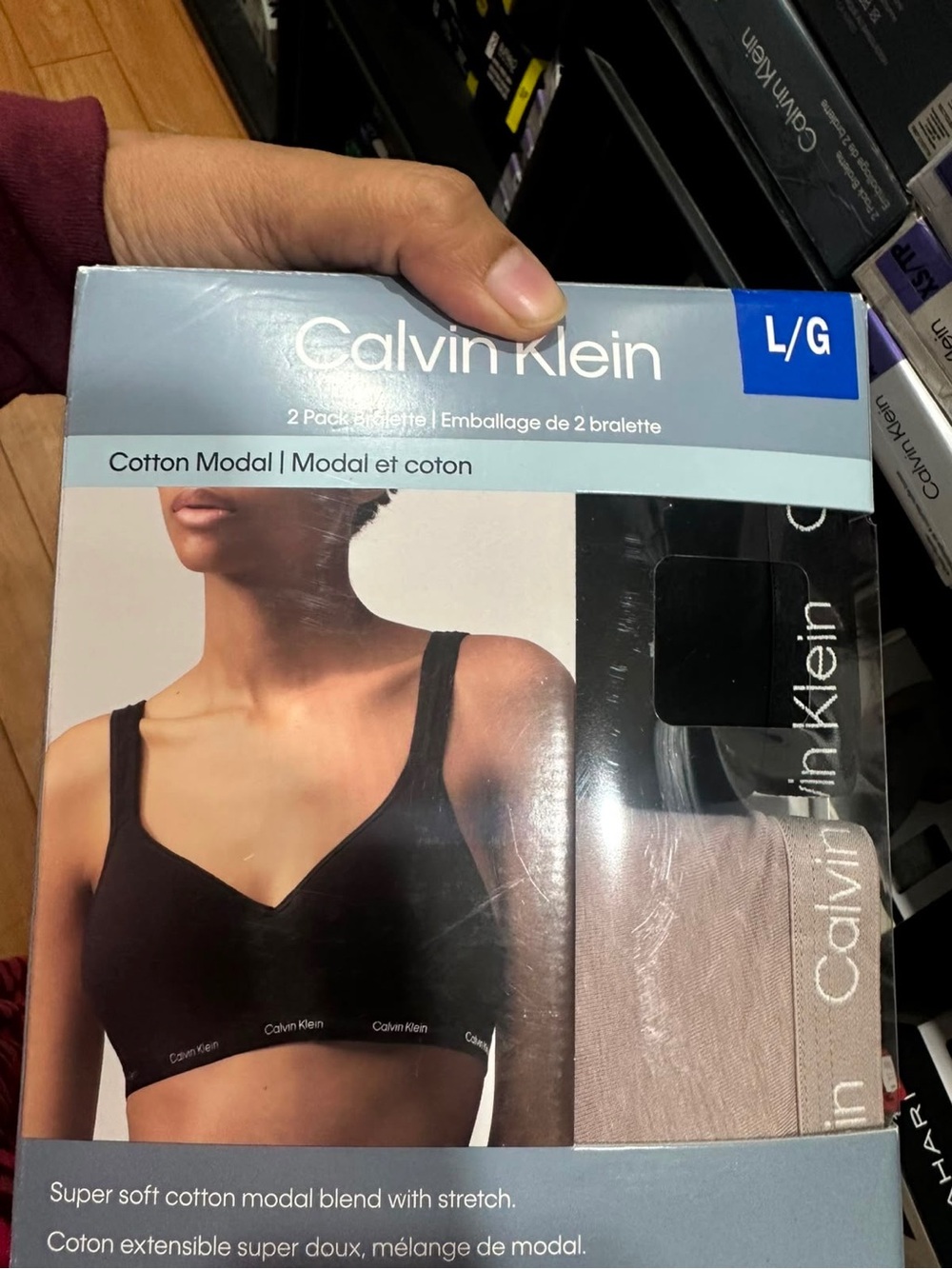 Calvin Klein 2-Pack Cotton Modal Bralettes in Black & Beige